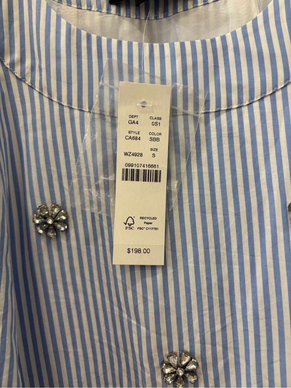 JCrew Collection Blue and White Striped Dress with Crystal Flower Embellishments - Picture 5 of 7